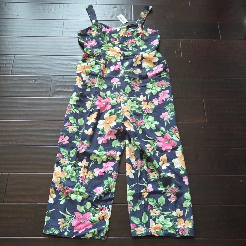 NEW Old Navy Wide Leg Blue Floral Linen-Blend Adjustable Strap Jumpsuit - MP - Picture 6 of 13